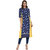 Janasya Women's Blue Crepe Straight Floral Print Kurta