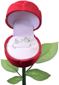 Vighnaharta Love Sign CZ Rhodium Plated Alloy Ring with Rose Ring Box for Women and Girls - [VFJ1355ROSE8]