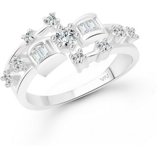 Vighnaharta Tapered Diamond CZ Rhodium Plated Alloy Finger Ring for Women and Girls - VFJ1342FRR8