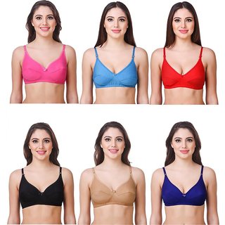 Sparkle  Multi Colour Non-Padded Seamless Bra with Full Adjustable Straps and Cotton Fabric (incl. 6 Bras)