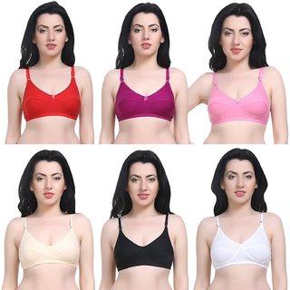 Sparkle  Multi Colour Non-Padded Seamless Bra with Full Adjustable Straps and Cotton Fabric (incl. 6 Bras)