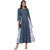 Janasya Women's Grey Poly Silk Flared Floral Print Kurta