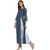 Janasya Women's Grey Poly Silk Flared Floral Print Kurta