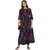 Janasya Women's Blue Cotton Flared Floral Print Kurta