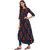 Janasya Women's Blue Cotton Flared Floral Print Kurta
