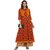 Janasya Women's Red Cotton Anarkali Floral Print Kurta