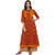 Janasya Women's Red Cotton Anarkali Floral Print Kurta