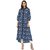 Janasya Women's Blue Cotton High Low Hemline Floral Print Kurta