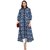 Janasya Women's Blue Cotton High Low Hemline Floral Print Kurta