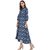 Janasya Women's Blue Cotton High Low Hemline Floral Print Kurta