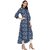 Janasya Women's Blue Cotton High Low Hemline Floral Print Kurta
