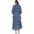Janasya Women's Blue Cotton High Low Hemline Floral Print Kurta