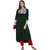 Janasya Women's Dark Green Crepe A-Line Digital Print Kurta
