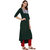 Janasya Women's Dark Green Crepe A-Line Digital Print Kurta
