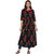 Janasya Women's Black Cotton High Low Hemline Floral Print Kurta