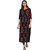 Janasya Women's Black Cotton High Low Hemline Floral Print Kurta