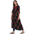 Janasya Women's Black Cotton High Low Hemline Floral Print Kurta