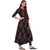 Janasya Women's Black Cotton High Low Hemline Floral Print Kurta