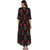 Janasya Women's Black Cotton High Low Hemline Floral Print Kurta