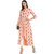 Janasya Women's Peach Rayon Flared Floral Print Kurta