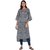Janasya Women's Grey Cotton High Low Hemline Floral Print Kurta