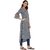 Janasya Women's Grey Cotton High Low Hemline Floral Print Kurta