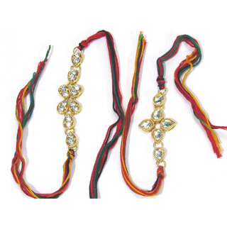 Kundan And Round Stone Thread Rakhi
