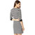 Miss Chase Women's Black And White Round Neck 3/4 Sleeve Cotton Striped Pearl Detail Mini Shift Dress