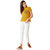 Miss Chase Women's Mustard Yellow Round Neck Continuous Short Sleeve Cotton Solid Twill Pocket T-Shirt