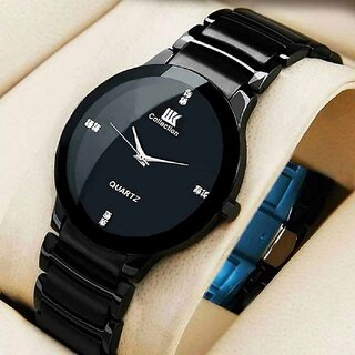 Eglob Men Black Round Dial Leather Analog Casual Watch
