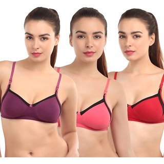 sparkle Multi Colour Non-Padded Seamless Bra with Full Adjustable Straps(incl. 3 Bra)