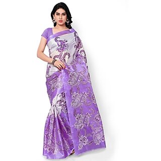 Meia Purple Colour Taffeta Printed Saree Without Blouse Piece 