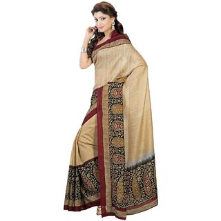 Meia Green Bhagalpuri Silk Printed Saree With Blouse