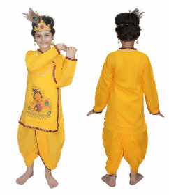 Kaku Fancy Dresses Krishna In Cotton Fabric,Krishnaleela/Janmashtami/Kanha/Mythological Character For Kids School Annual functionTtheme Party/Competition/Stage Shows Dress