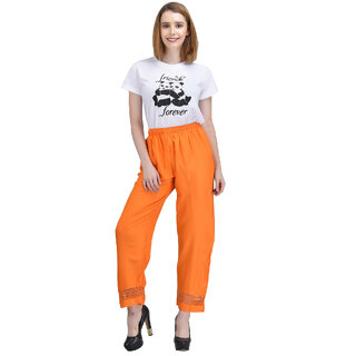 Vivient Women Orange Plain Lace Palazzo