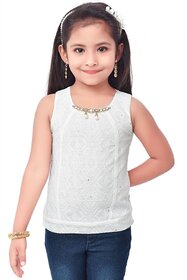Semi Partywear western Seperat Sleevless  for Kids Size 40-Cream Top by Triki.