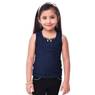 Semi Partywear western  Seperat Sleevless  for Kids Size 32- Neavy Blue Top by Triki.