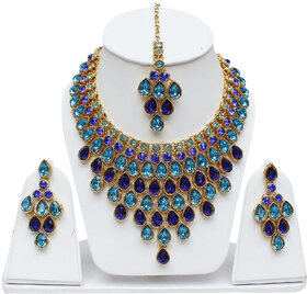 Lucky Jewellery Elegant Feroji Blue Color Stone Necklace Set For Girls & Women