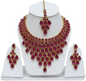 Lucky Jewellery Elegant Magenta Color Stone Necklace Set For Girls & Women