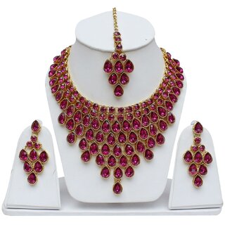 Lucky Jewellery Elegant Magenta Color Stone Necklace Set For Girls & Women