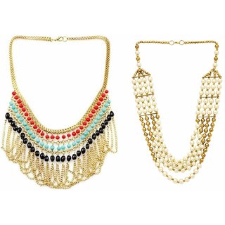 Sparkle Oxidised Multicolor Alloy Necklace Set For Women
