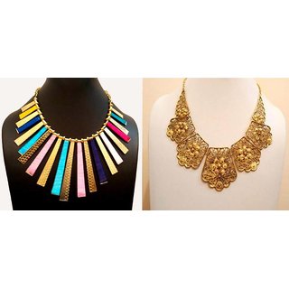 Sparkle Oxidised Multicolor Alloy Necklace Set For Women