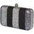 TARUSA Black & Silver Synthetic Shimmer Material Geometric Pattern Box Clutch For Women's