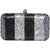TARUSA Black & Silver Synthetic Shimmer Material Geometric Pattern Box Clutch For Women's