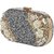 TARUSA Golden Synthetic Shimmer Material Geometric Pattern Box Clutch For Women's
