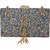 TARUSA Grey Synthetic Shimmer Material Abstract Pattern Box Clutch For Women's