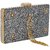 TARUSA Grey Synthetic Shimmer Material Abstract Pattern Box Clutch For Women's