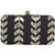 TARUSA Black Net Floral Pattern Box Clutch For Women's