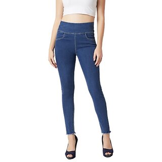 Miss Chase Women's Light Blue Super Skinny High Rise Clean Look Acid Wash Regular Length Stretchable Denim Jeggings