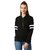 Miss Chase Women's Black Round Neck Full Sleeve Cotton Solid Stripe Detailing Bomber Jacket